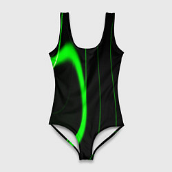 Купальник-боди 3D женский Color green light green black, цвет: 3D-принт