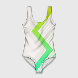 Купальник-боди 3D женский Color white line green, цвет: 3D-принт