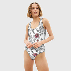 Купальник-боди 3D женский Колибри и розы, цвет: 3D-принт — фото 2