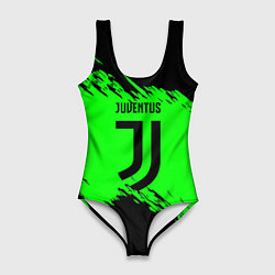 Купальник-боди 3D женский Juventus черные краски, цвет: 3D-принт