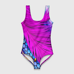 Купальник-боди 3D женский Чешуя и розовое перо, цвет: 3D-принт