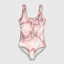Купальник-боди 3D женский Розовая абстракция с мраморной текстурой и блеском, цвет: 3D-принт