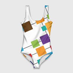 Купальник-боди 3D женский Разноцветные квадраты, цвет: 3D-принт