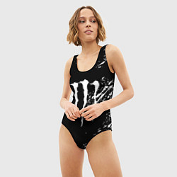Купальник-боди 3D женский Monster energy white splash, цвет: 3D-принт — фото 2