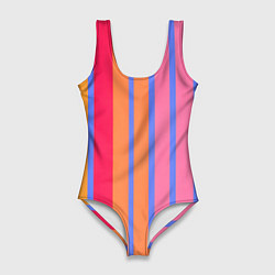Купальник-боди 3D женский Теплые цветные полосы, цвет: 3D-принт