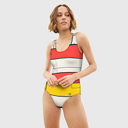 Купальник-боди 3D женский Красные полоски, цвет: 3D-принт — фото 2