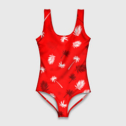 Купальник-боди 3D женский Текстура красной гавайской рубашки, цвет: 3D-принт