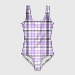 Купальник-боди 3D женский Checkered light purple, цвет: 3D-принт