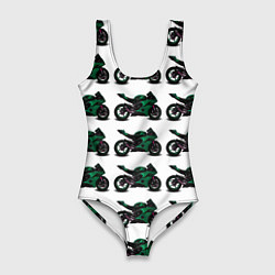 Купальник-боди 3D женский Motorbike dark green, цвет: 3D-принт