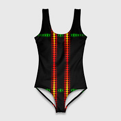 Купальник-боди 3D женский Neon black green circles, цвет: 3D-принт