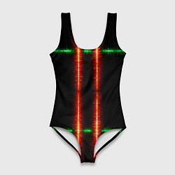 Купальник-боди 3D женский Color black green red lines, цвет: 3D-принт