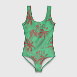 Купальник-боди 3D женский Palm brown turquoise, цвет: 3D-принт