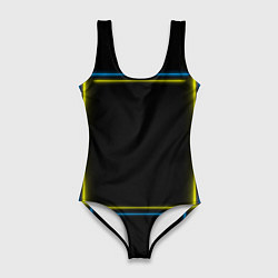 Купальник-боди 3D женский Neon yellow blue, цвет: 3D-принт