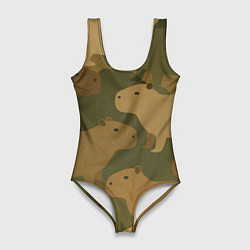 Купальник-боди 3D женский Капибара - камуфляж, цвет: 3D-принт