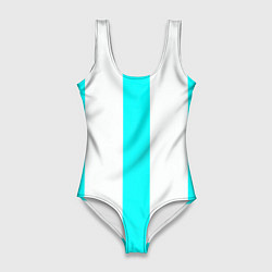 Купальник-боди 3D женский Color light blue white lines, цвет: 3D-принт