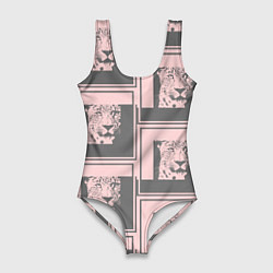 Купальник-боди 3D женский Леопард в рамке, цвет: 3D-принт