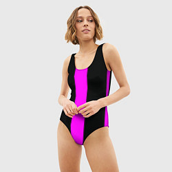 Купальник-боди 3D женский Color black pink lines, цвет: 3D-принт — фото 2