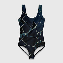Купальник-боди 3D женский Тёмный чёрно-синий битые плиты, цвет: 3D-принт