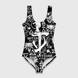 Купальник-боди 3D женский Doom логотипы ведьмак, цвет: 3D-принт