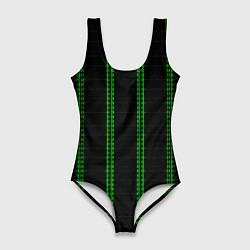 Купальник-боди 3D женский Color black cage green stripes, цвет: 3D-принт