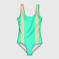 Купальник-боди 3D женский Color blue beige stripes, цвет: 3D-принт