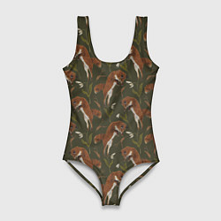 Купальник-боди 3D женский Лисы в подснежниках, цвет: 3D-принт