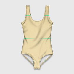 Купальник-боди 3D женский Color beige green stripes, цвет: 3D-принт
