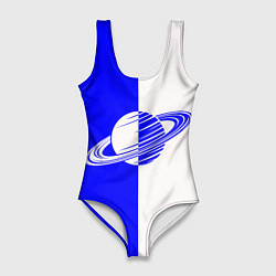 Купальник-боди 3D женский Сатурн сине-белый, цвет: 3D-принт