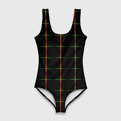 Купальник-боди 3D женский Color black orange green crosses, цвет: 3D-принт