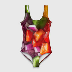 Купальник-боди 3D женский Микс из овощей - текстура, цвет: 3D-принт