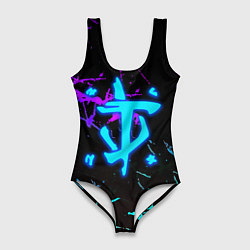 Купальник-боди 3D женский Doom неоновые штрихи, цвет: 3D-принт