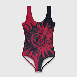 Купальник-боди 3D женский Солнце красно-синее, цвет: 3D-принт