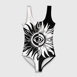 Купальник-боди 3D женский Солнце черно-белое, цвет: 3D-принт