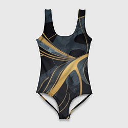 Купальник-боди 3D женский Мраморный узор с золотыми полосками, цвет: 3D-принт