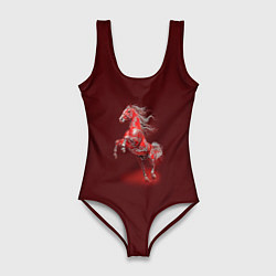 Купальник-боди 3D женский Красная огненная лошадь символ 2026 года, цвет: 3D-принт