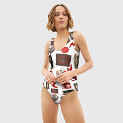 Купальник-боди 3D женский Неваляшка утюг ретро авоська петушок телефон, цвет: 3D-принт — фото 2