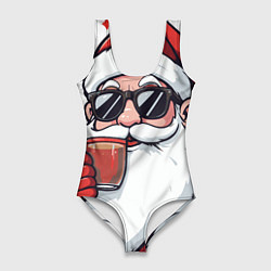Купальник-боди 3D женский Санта Клаус в стильных солнцезащитных очках, цвет: 3D-принт