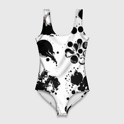 Купальник-боди 3D женский Чёрно-белые кляксы - абстракция, цвет: 3D-принт
