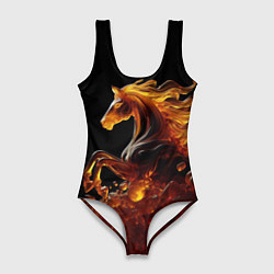 Купальник-боди 3D женский Оранжево желтая лошадь созданная из янтаря, цвет: 3D-принт
