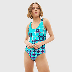Купальник-боди 3D женский Геометрическая метаморфоза на бирюзе, цвет: 3D-принт — фото 2