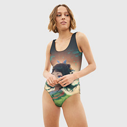 Купальник-боди 3D женский Маомао на фоне облаков, цвет: 3D-принт — фото 2