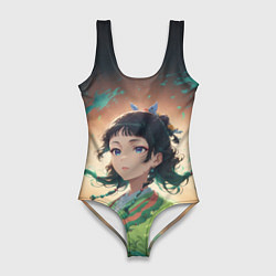 Купальник-боди 3D женский Маомао на фоне облаков, цвет: 3D-принт