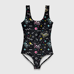 Купальник-боди 3D женский Паттерн с черепами и геометрическими фигурами в ст, цвет: 3D-принт