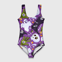 Купальник-боди 3D женский Черепки и призраки, цвет: 3D-принт