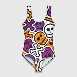 Купальник-боди 3D женский Funny skulls, цвет: 3D-принт