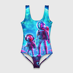 Купальник-боди 3D женский Космонавты Рик и Морти на планете неоновых грибов, цвет: 3D-принт