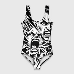Женский купальник-боди Свирепые лица и молнии - нейроарт