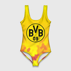 Купальник-боди 3D женский Borussia камуфляж желтый текстура, цвет: 3D-принт