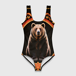 Купальник-боди 3D женский Медведь в орнаменте, цвет: 3D-принт