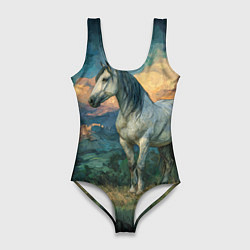 Купальник-боди 3D женский Конь маслом, цвет: 3D-принт